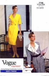 7749 VOG SS-LS TAPER MOCK WRAP SLIT DRESS PATTERN 12-16